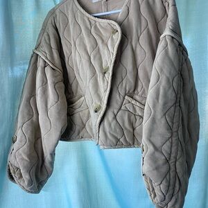Free People Tan Puffer Jacket with Quilted Design